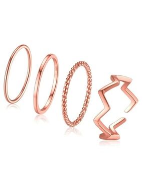4 Pcs Knuckle Rings Set Made of 925 Sterling Silver Stacking Rings in Rose Gold